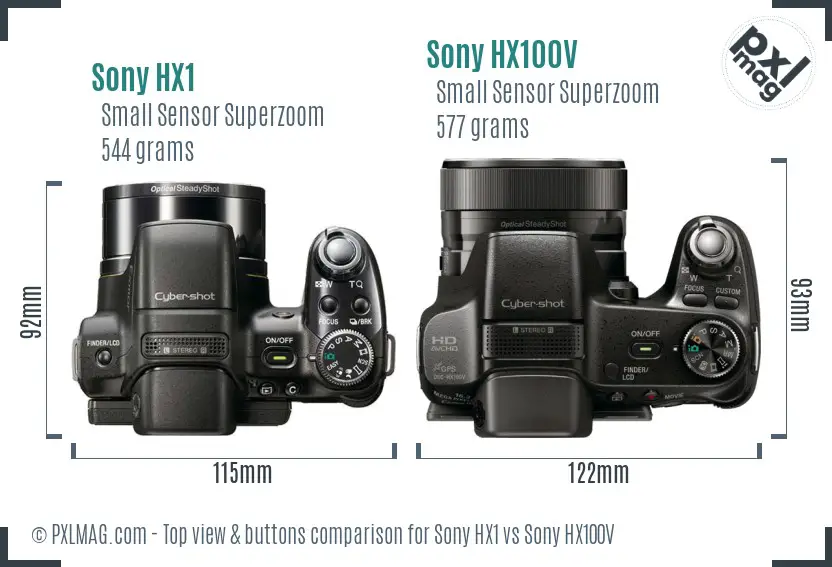 Sony HX1 vs Sony HX100V top view buttons comparison