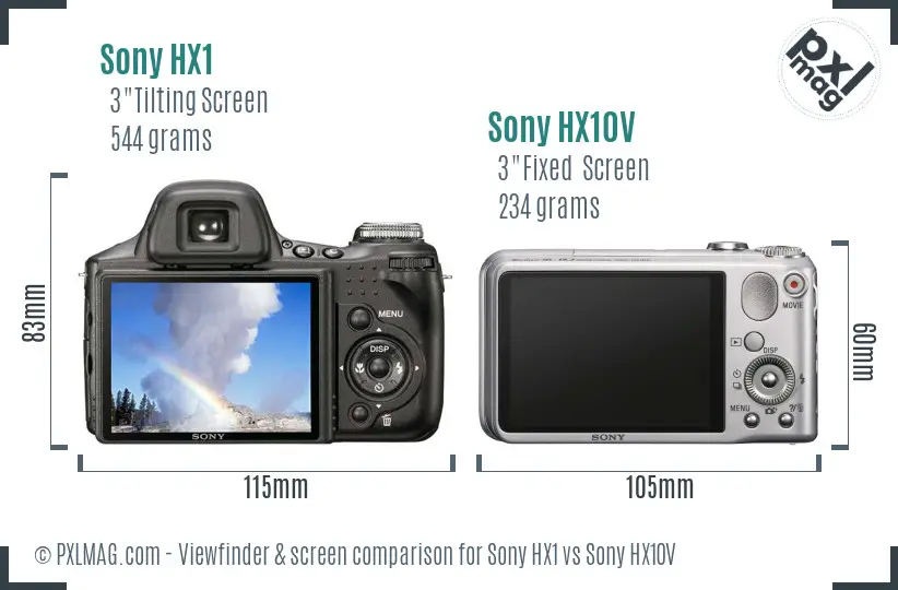 Sony HX1 vs Sony HX10V Screen and Viewfinder comparison