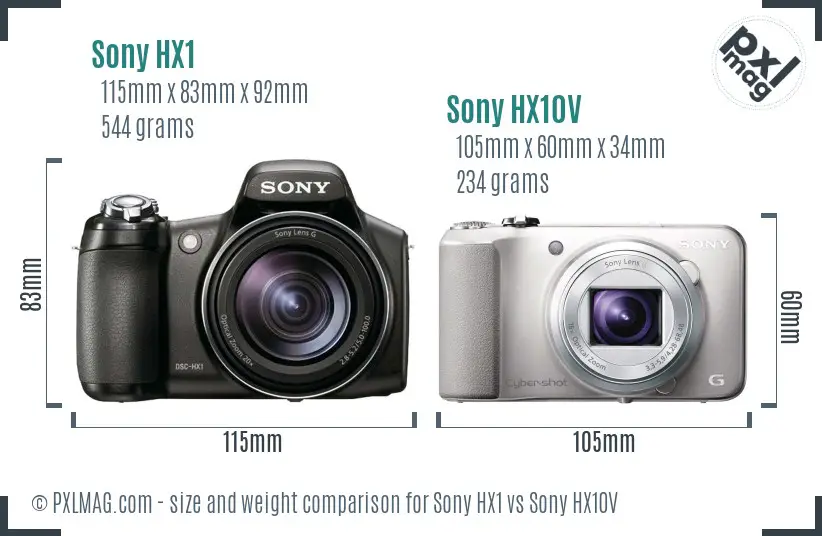 Sony HX1 vs Sony HX10V size comparison