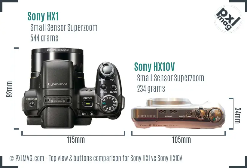 Sony HX1 vs Sony HX10V top view buttons comparison