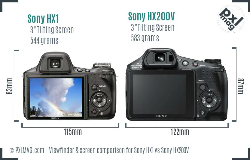 Sony HX1 vs Sony HX200V Screen and Viewfinder comparison
