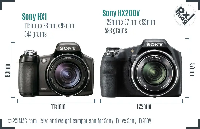 Sony HX1 vs Sony HX200V size comparison