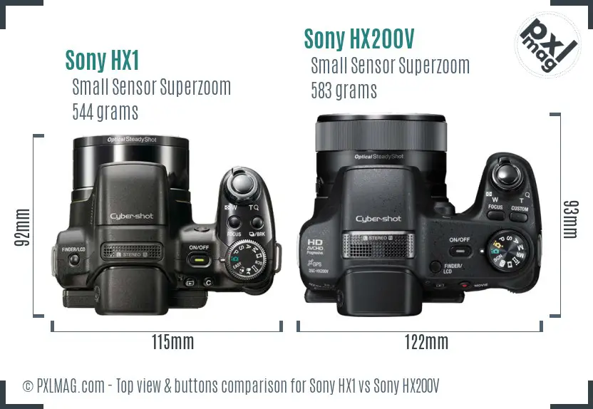 Sony HX1 vs Sony HX200V top view buttons comparison