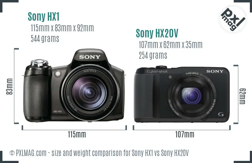 Sony HX1 vs Sony HX20V size comparison
