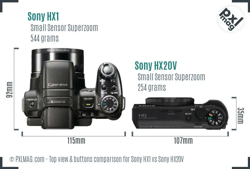 Sony HX1 vs Sony HX20V top view buttons comparison