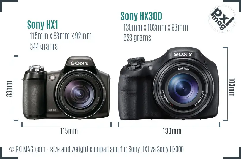 Sony HX1 vs Sony HX300 size comparison