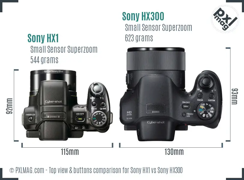 Sony HX1 vs Sony HX300 top view buttons comparison