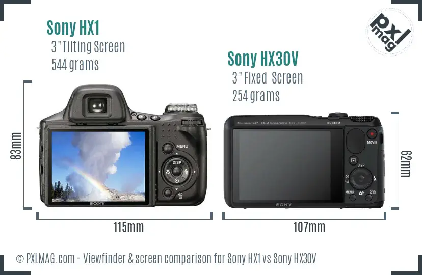 Sony HX1 vs Sony HX30V Screen and Viewfinder comparison