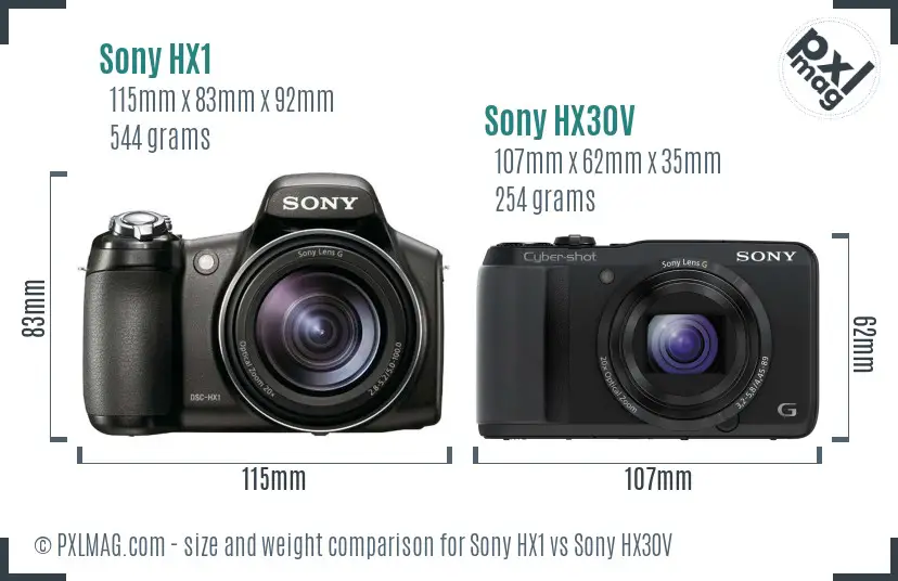 Sony HX1 vs Sony HX30V size comparison