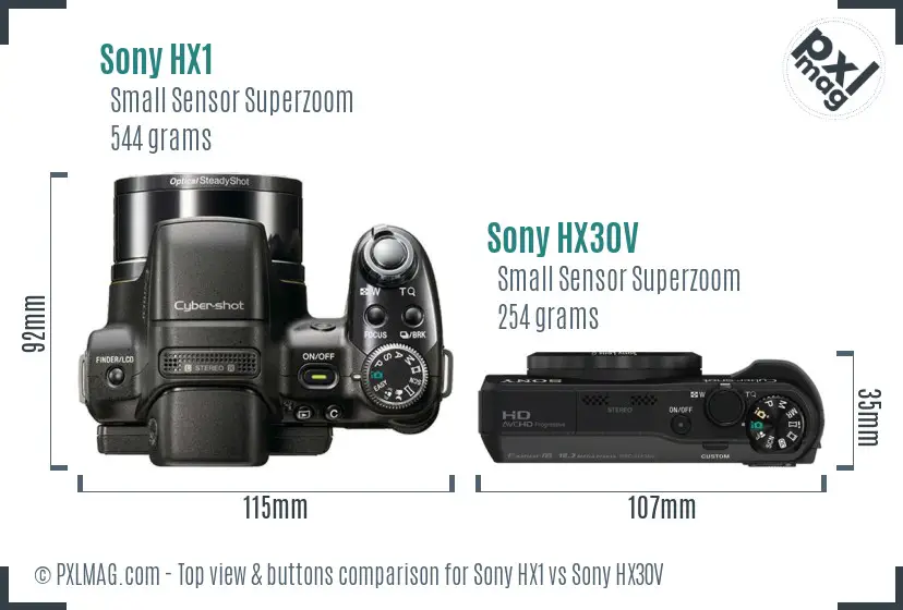 Sony HX1 vs Sony HX30V top view buttons comparison