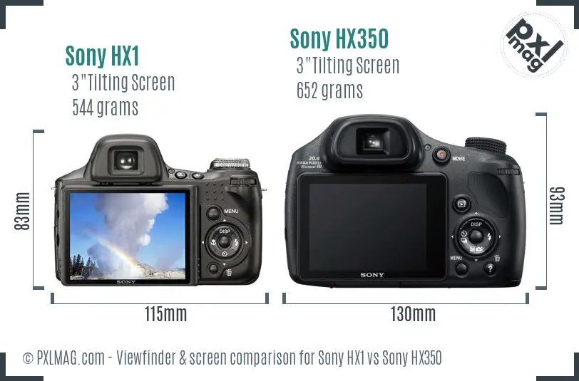 Sony HX1 vs Sony HX350 Screen and Viewfinder comparison