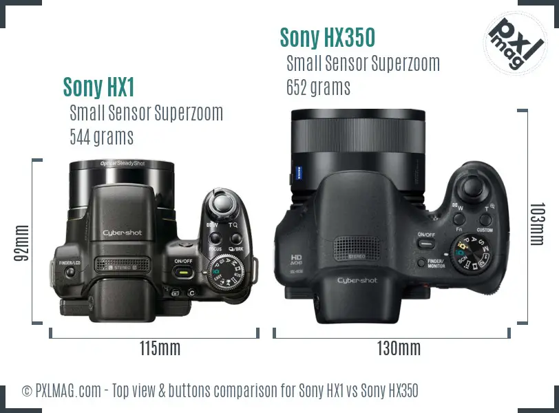 Sony HX1 vs Sony HX350 top view buttons comparison