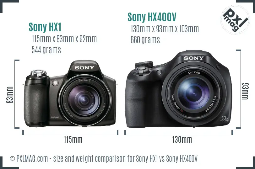 Sony HX1 vs Sony HX400V size comparison