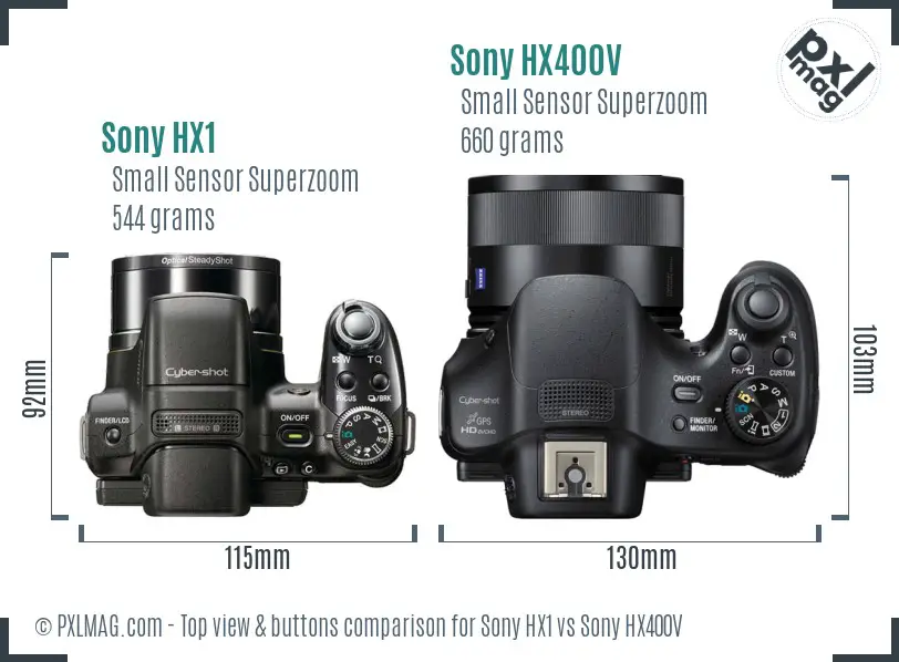 Sony HX1 vs Sony HX400V top view buttons comparison