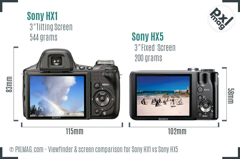 Sony HX1 vs Sony HX5 Screen and Viewfinder comparison