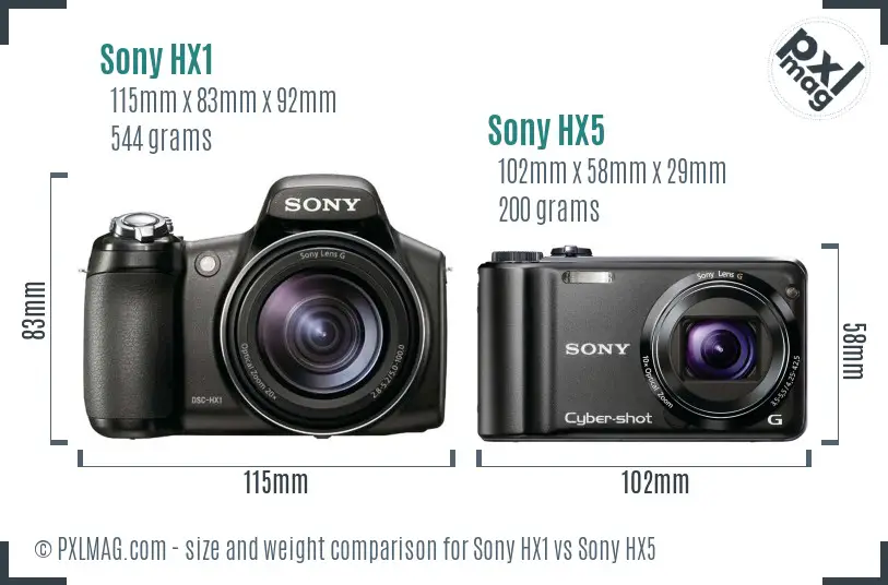 Sony HX1 vs Sony HX5 size comparison