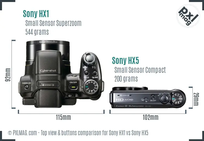 Sony HX1 vs Sony HX5 top view buttons comparison