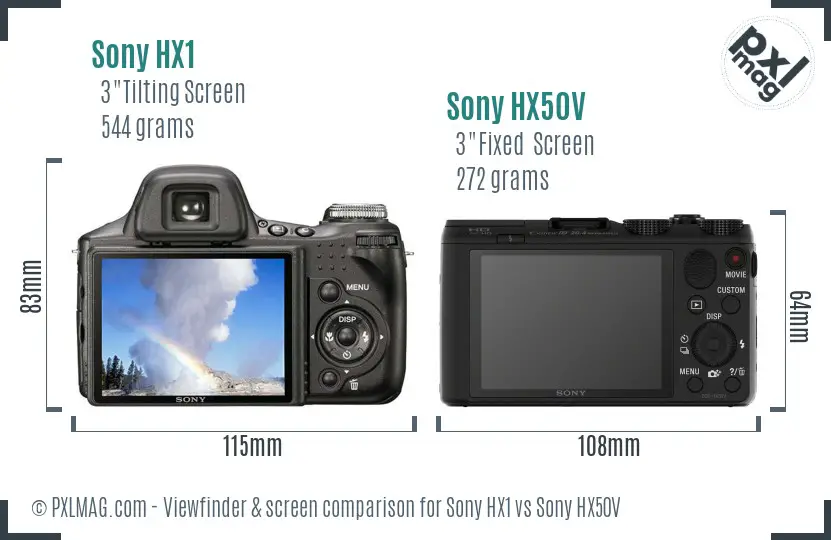Sony HX1 vs Sony HX50V Screen and Viewfinder comparison