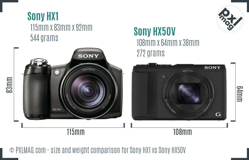Sony HX1 vs Sony HX50V size comparison