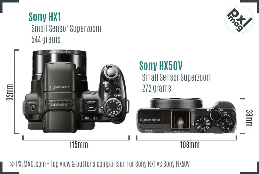 Sony HX1 vs Sony HX50V top view buttons comparison