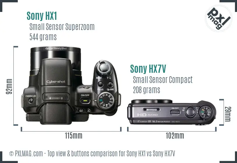 Sony HX1 vs Sony HX7V top view buttons comparison