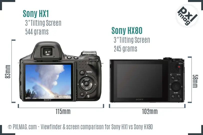 Sony HX1 vs Sony HX80 Screen and Viewfinder comparison
