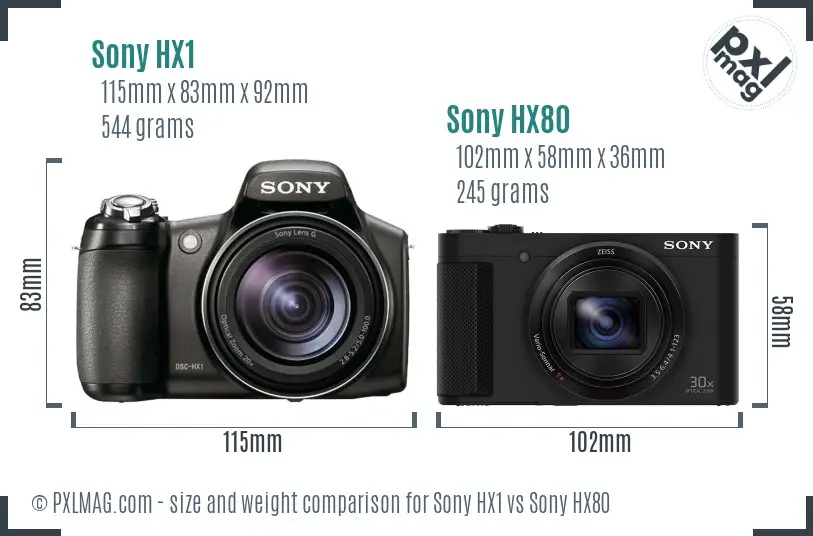 Sony HX1 vs Sony HX80 size comparison