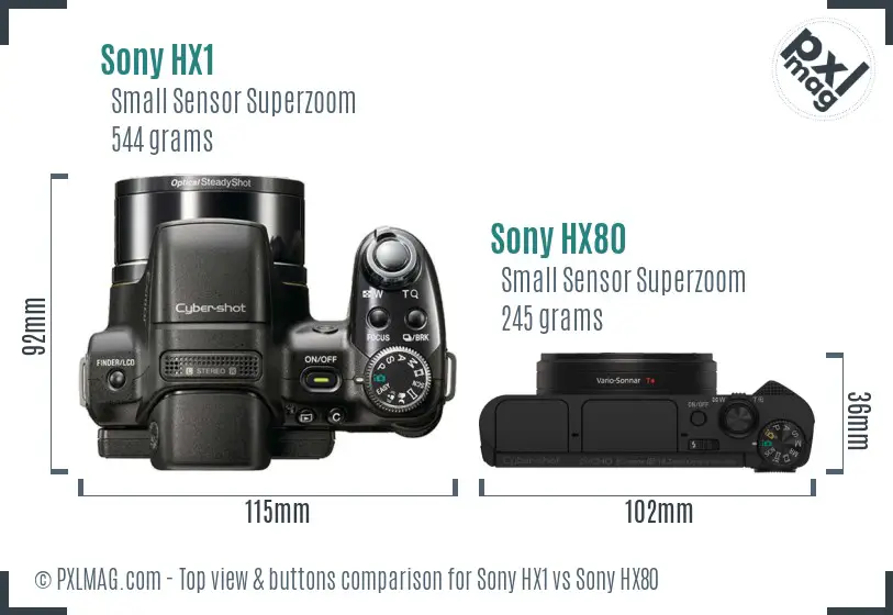 Sony HX1 vs Sony HX80 top view buttons comparison