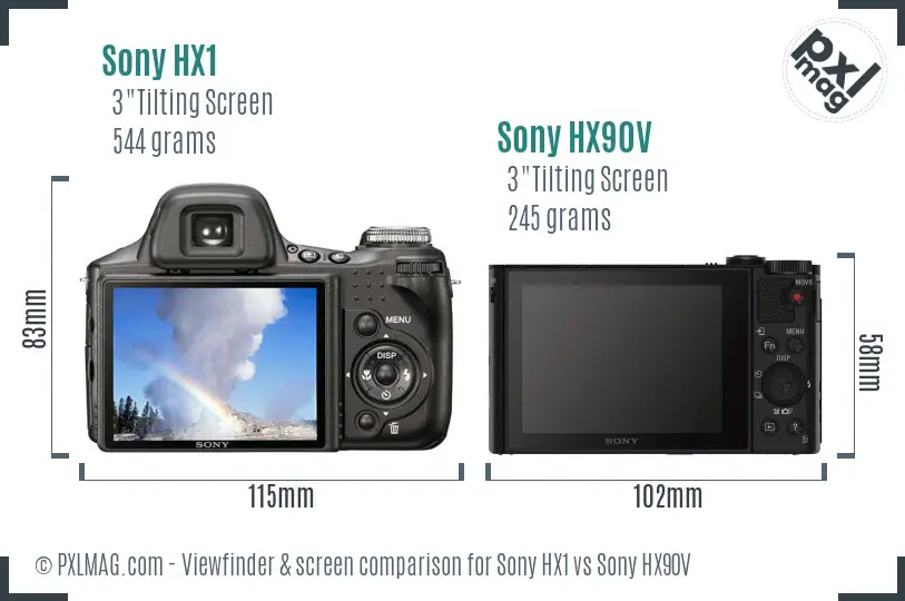 Sony HX1 vs Sony HX90V Screen and Viewfinder comparison