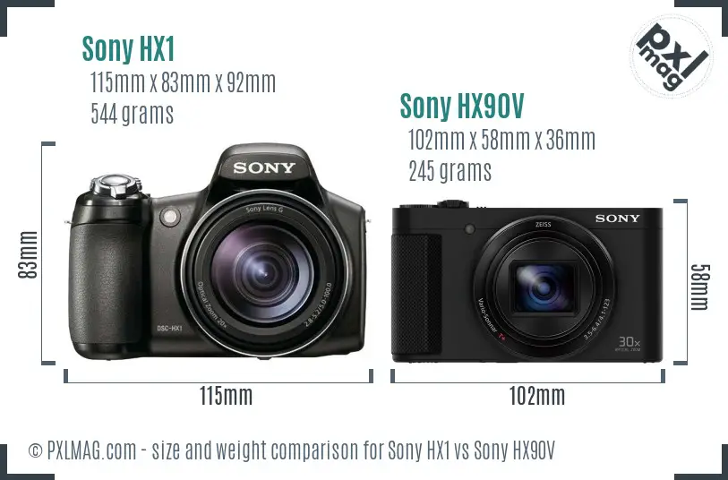 Sony HX1 vs Sony HX90V size comparison