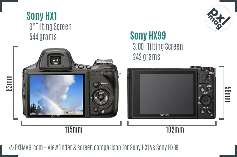 Sony HX1 vs Sony HX99 Screen and Viewfinder comparison