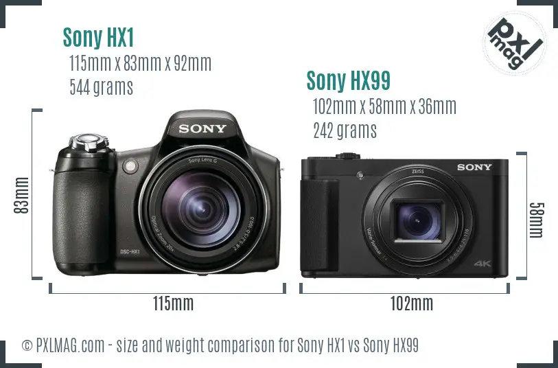 Sony HX1 vs Sony HX99 size comparison