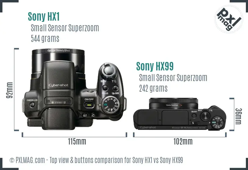 Sony HX1 vs Sony HX99 top view buttons comparison