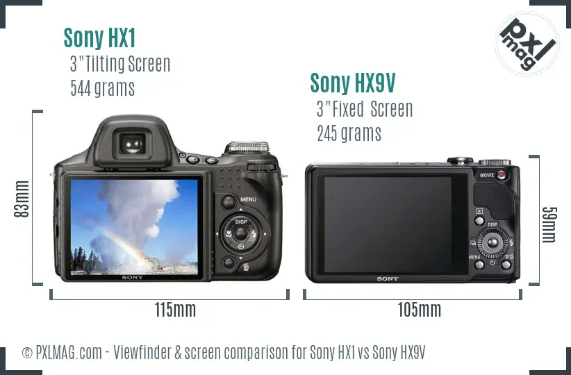 Sony HX1 vs Sony HX9V Screen and Viewfinder comparison