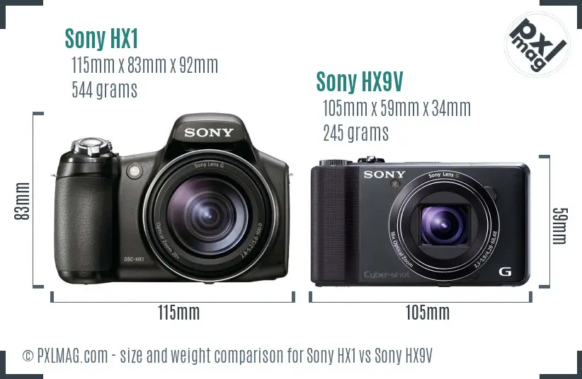 Sony HX1 vs Sony HX9V size comparison