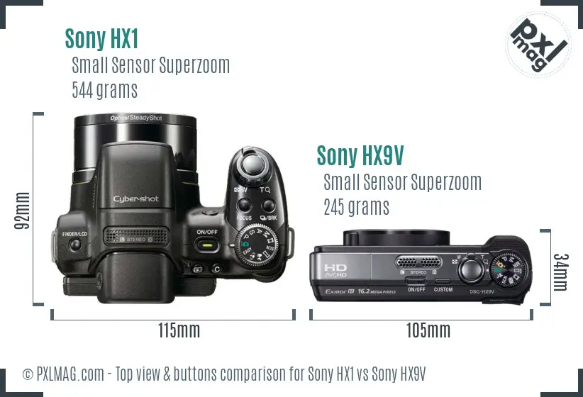 Sony HX1 vs Sony HX9V top view buttons comparison
