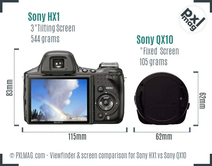 Sony HX1 vs Sony QX10 Screen and Viewfinder comparison