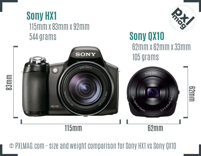 Sony HX1 vs Sony QX10 size comparison
