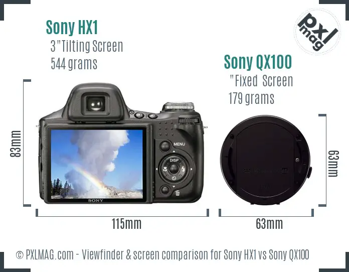Sony HX1 vs Sony QX100 Screen and Viewfinder comparison