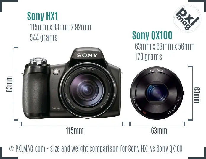 Sony HX1 vs Sony QX100 size comparison