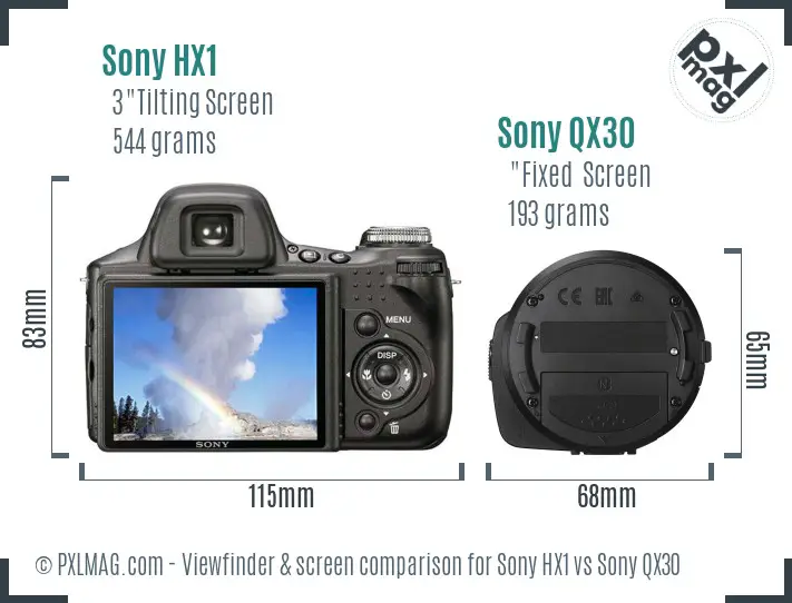 Sony HX1 vs Sony QX30 Screen and Viewfinder comparison