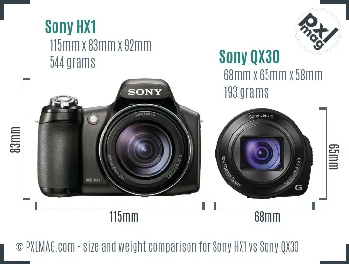 Sony HX1 vs Sony QX30 size comparison