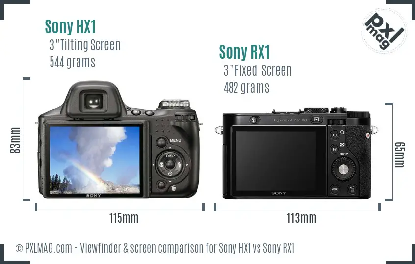 Sony HX1 vs Sony RX1 Screen and Viewfinder comparison