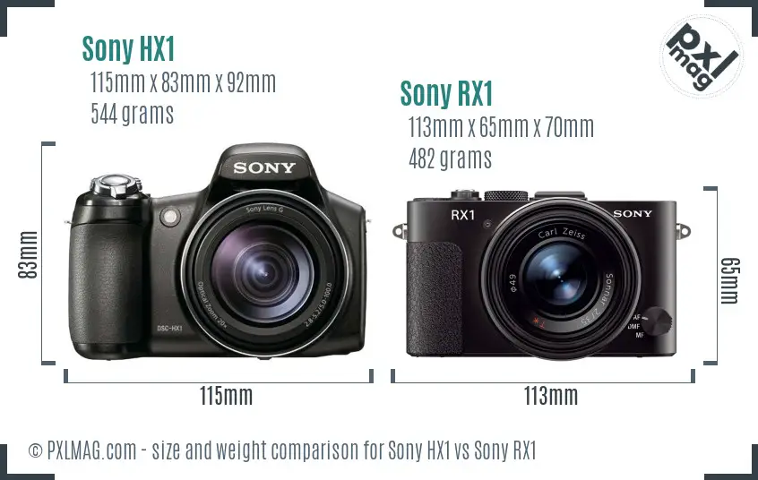 Sony HX1 vs Sony RX1 size comparison