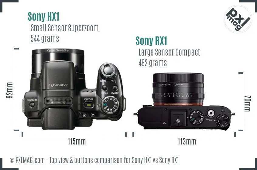 Sony HX1 vs Sony RX1 top view buttons comparison