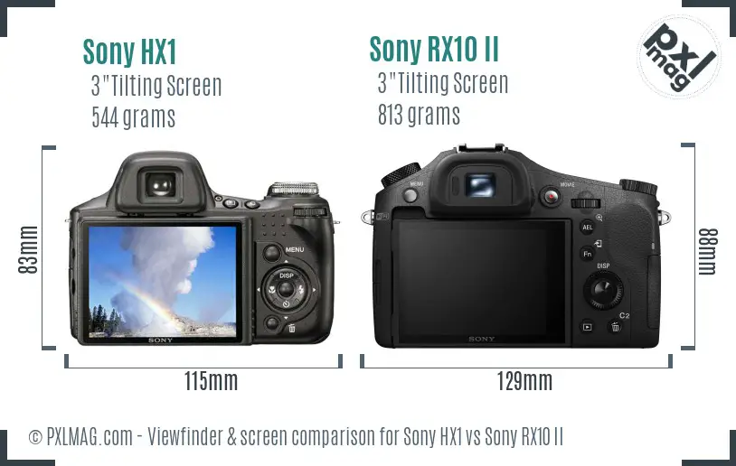 Sony HX1 vs Sony RX10 II Screen and Viewfinder comparison