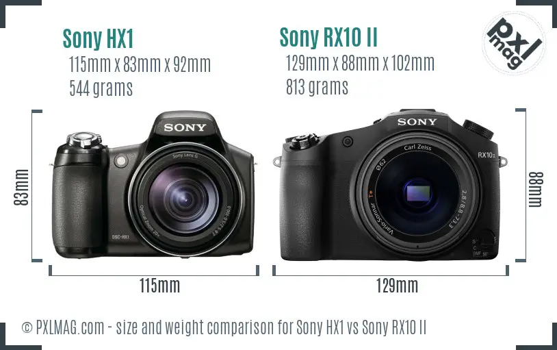 Sony HX1 vs Sony RX10 II size comparison