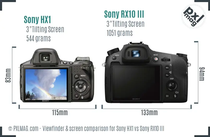 Sony HX1 vs Sony RX10 III Screen and Viewfinder comparison
