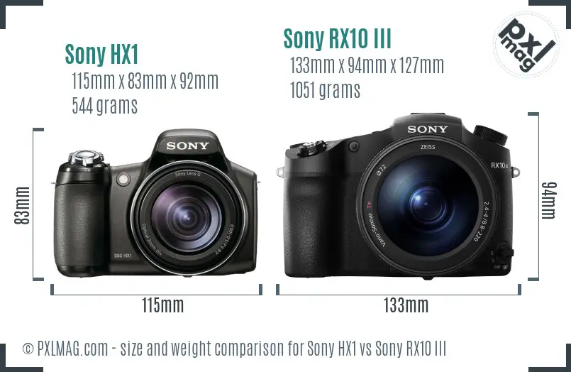 Sony HX1 vs Sony RX10 III size comparison