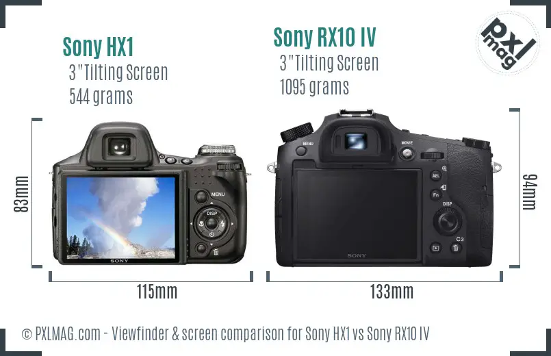 Sony HX1 vs Sony RX10 IV Screen and Viewfinder comparison